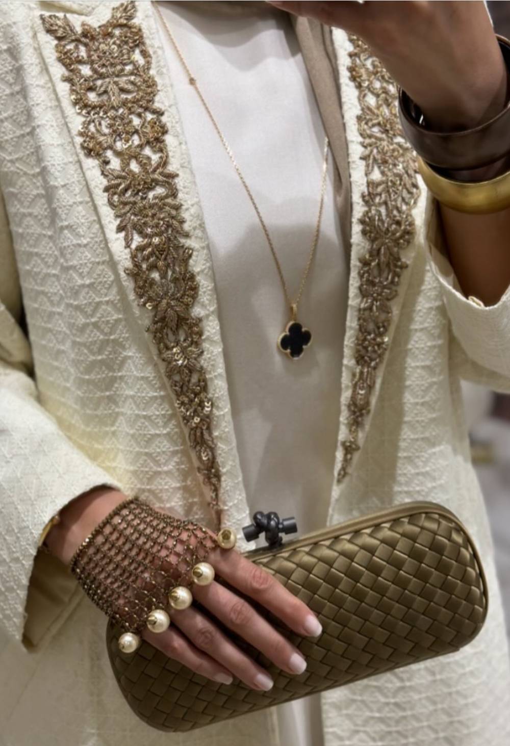 Cream Embellished Abaya