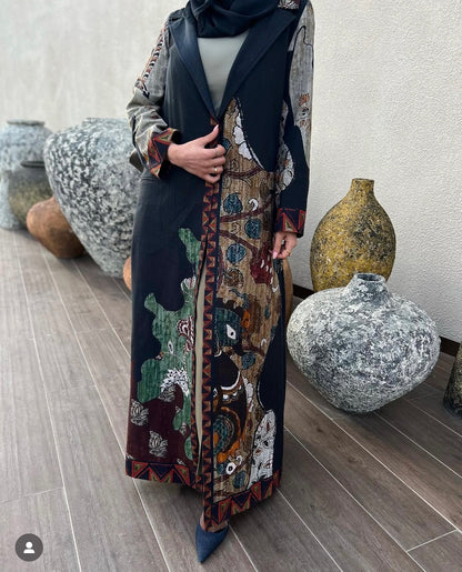 Abstract Print linen Abaya