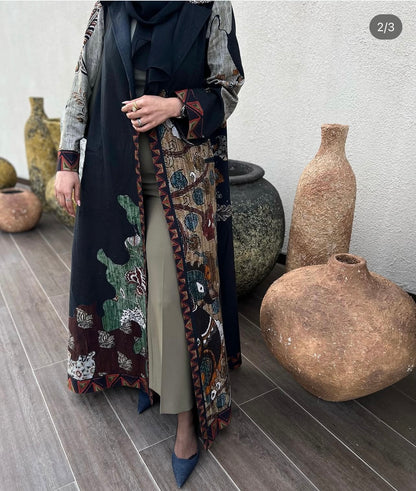 Abstract Print linen Abaya
