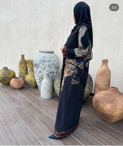 Abstract Print linen Abaya