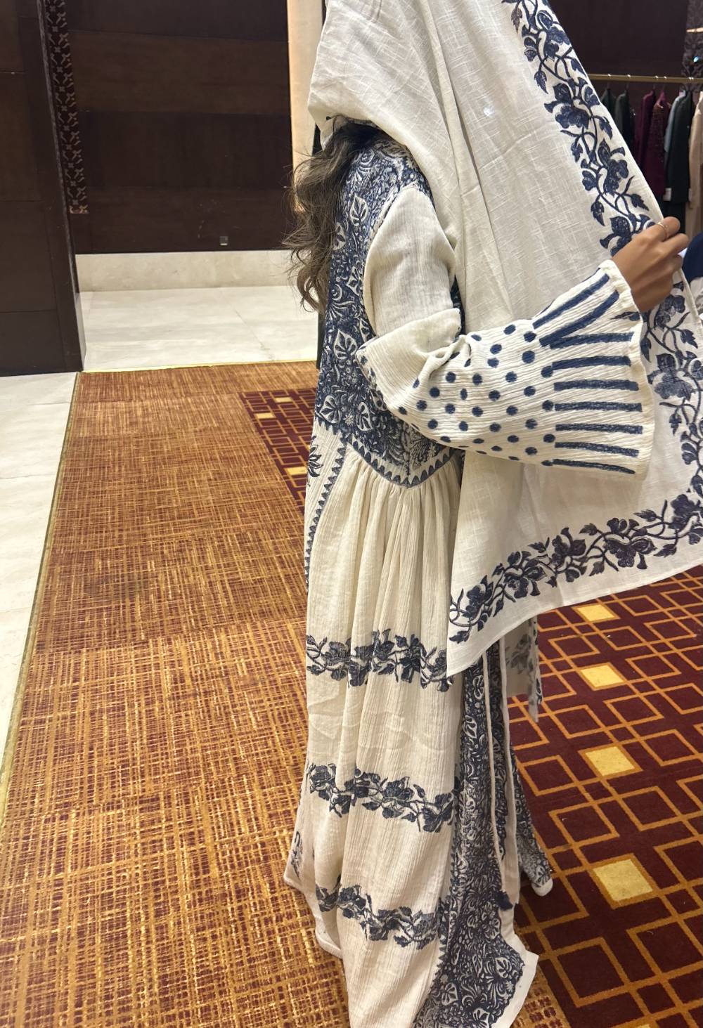 Blue Polka Abaya Inner And Scarf