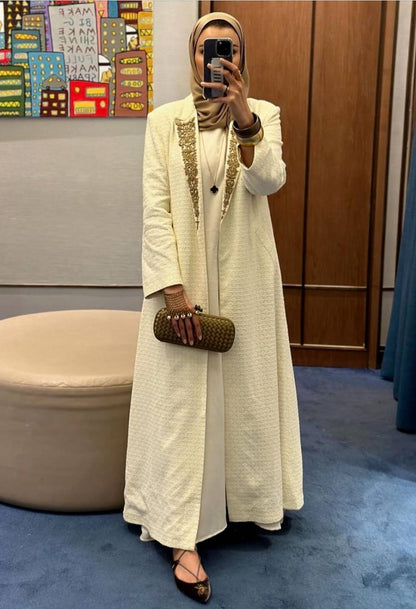 Cream Embellished Abaya
