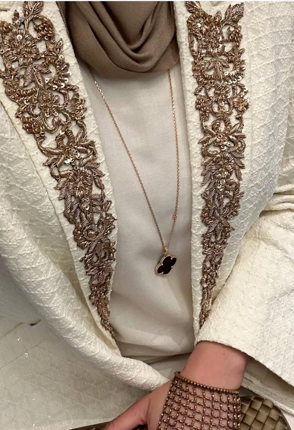 Cream Embellished Abaya