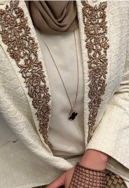 Cream Embellished Abaya