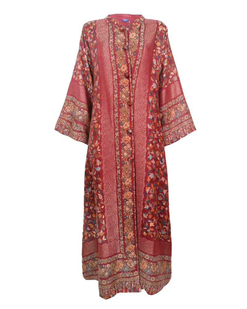 Golden Thread Work Cashmere Maroon Abaya