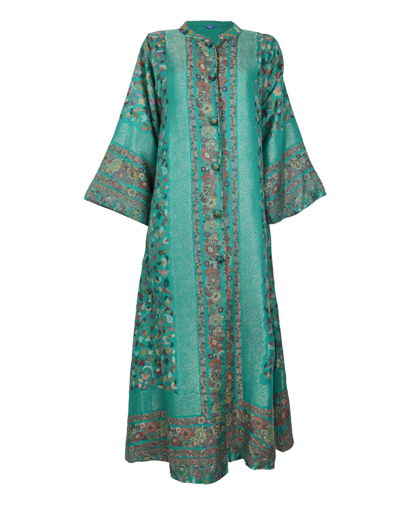 Golden Threadwork Cashmere Tiffany Blue Abaya